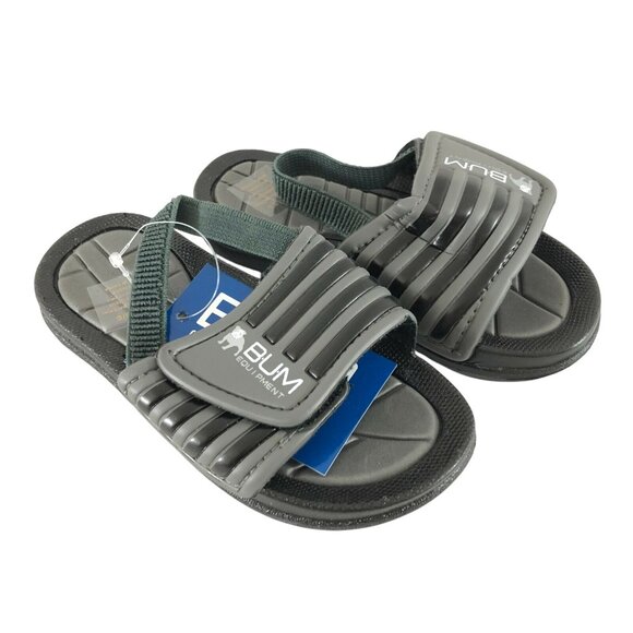 BUM Equipment Toddler Boys Sandals Water Friendly Striped Black Gray Size 5/6 - Picture 1 of 5